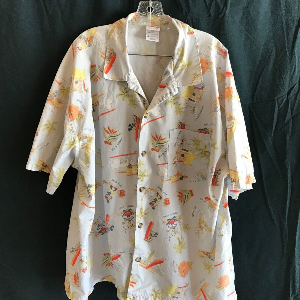 Mickey Mouse Hawaiian Shirt XXL Goofy Donald Tiki Hut Disney